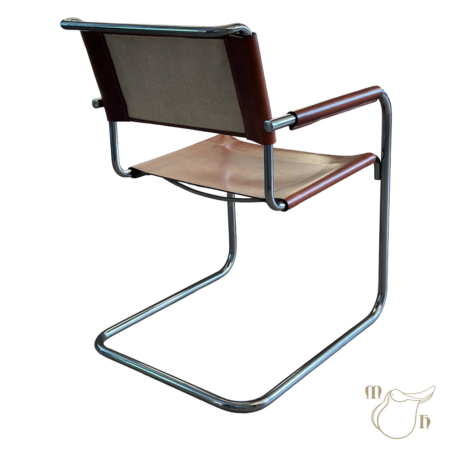 Rückansicht HÖPFNER Freischwinger Stuhl in cognac